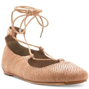 Donald J. Pliner Paix Tan Lace-Up Flats with Textured Leather